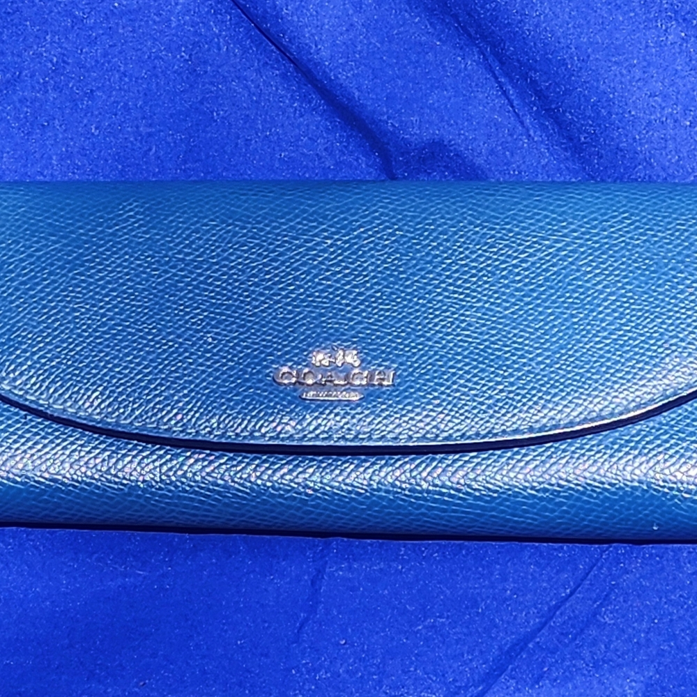 Vintage Coach Blue Leather Continental Wallet - Coach